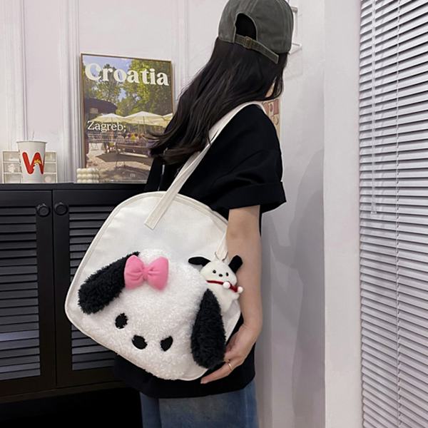 CanvasTote Bag Girl Kvinnor Tecknad Söt Hund Handväska Shopping Axelväska Black