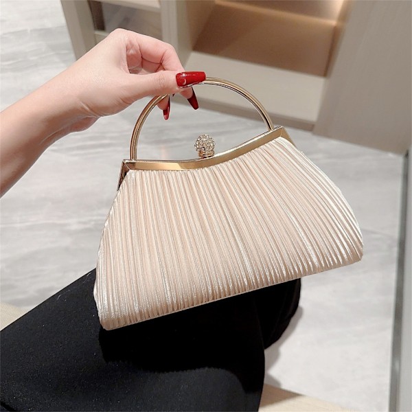 Kvällsväska Enfärgad damväska Bröllopskedjeväska Cocktail Clutch Handväska Apricot
