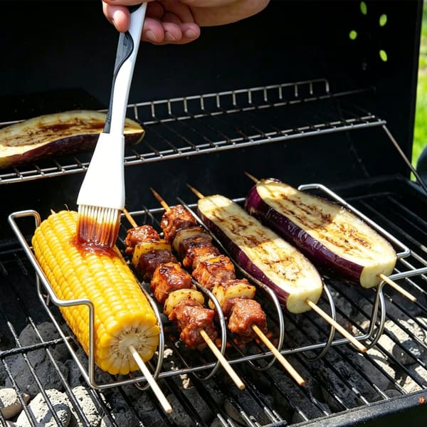 Rustfrit Ribbenstativ i Rustfrit Stål til Grill Tåler Opvaskemaskine BBQ Tilbehør