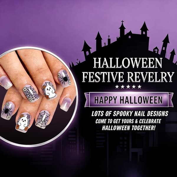 Web Flower Halloween Press On Manicure Sæt Lavendel Gradient