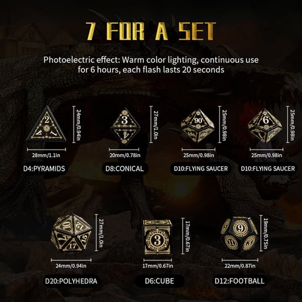 7 st polyhedral tärningar uppladdningsbara LED-tärningar rollspel speltillbehör
