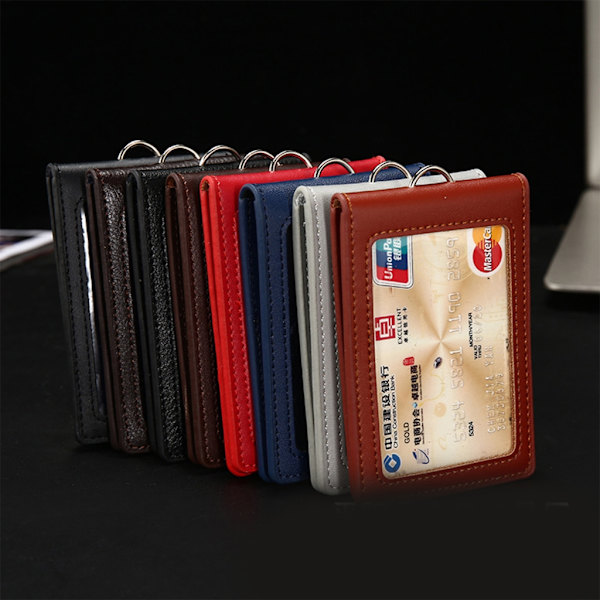 Læder ID'er Badge Holder Arbejdskort Sleeve Clear Window Card Protector Pouch Black