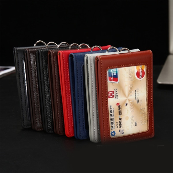 Læder ID'er Badge Holder Arbejdskort Sleeve Clear Window Card Protector Pouch Red brown