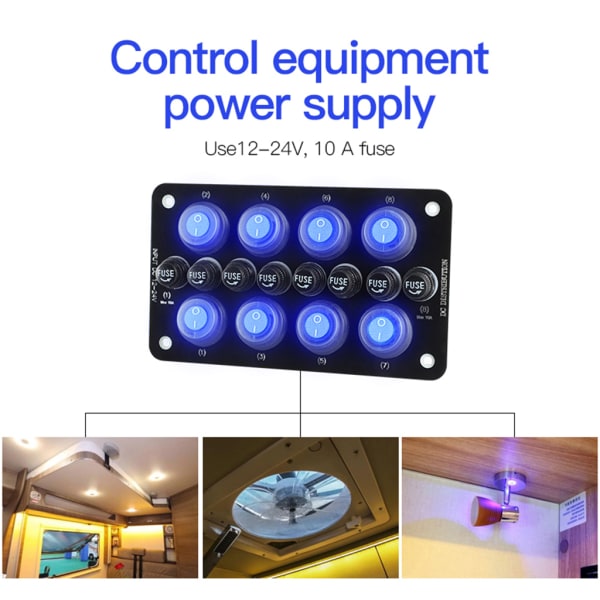 8 positioner på/av Laddaruttag Panel USB Power Socket Switch för lastbilsfartyg