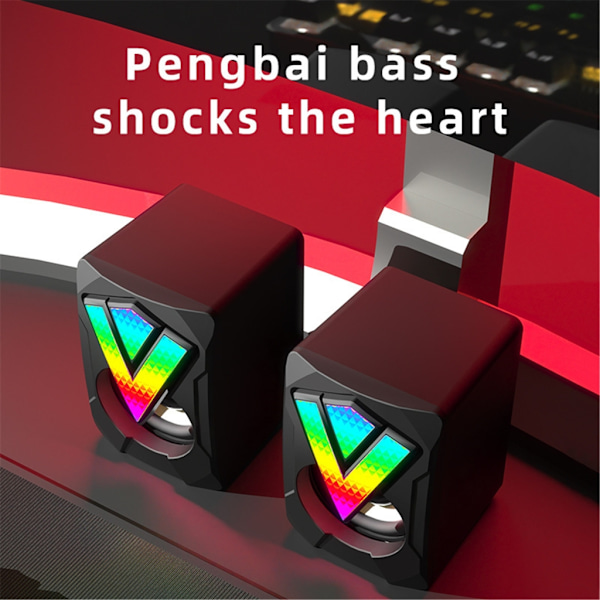USB Stereo Högtalare RGB Ljus Kabelansluten Full Frekvens Skrivbordsdator Subwoofer