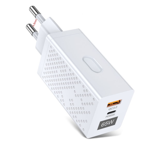USA/EU 65W GaN Laddare för QC 3.0 USB PD Väggladdare Typ C USB Snabbladdare För Laptop Mobiltelefon Power Bank USB Adapter White - US