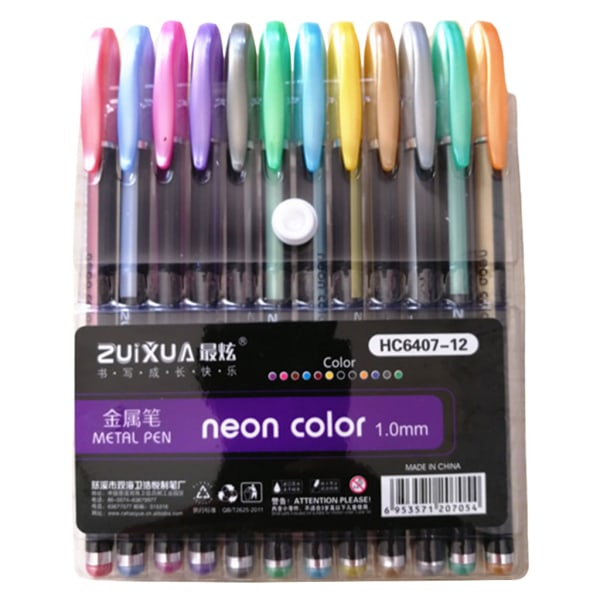 12 farger Gelpennesett Glitter Highlighter Pastellpenner for skolekontorfarging