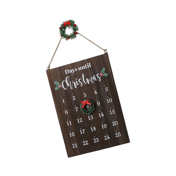 Simpel vægkalender i egetræ til jul med indgraveret julekunst