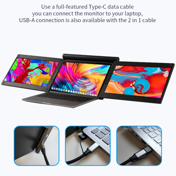 Dubbelskärmsskärm Laptop Expansionsskärm 13,3 tum Bärbar 1920x1080 Upplösning Enkel installation X50A X50B null - EU X50B