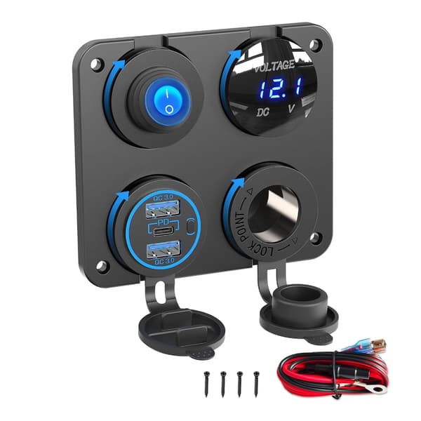 4-i-1 opladerpanel med 56W USB-porte, 150W lighter og spændingsmonitor