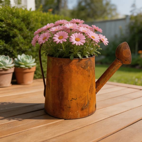 Kunstnerisk jernvandkandeformet blomsterpottebeholder med dræningssystem