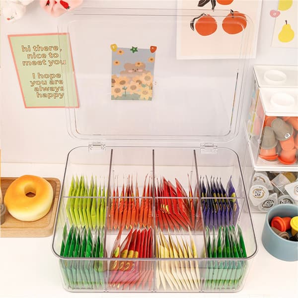 Klar Akryl Te-pose Dispenser med Flere Rum Snacks Organizer