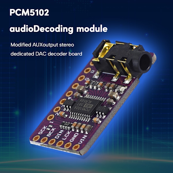 PCM5102 DacDecoder I2S Afspiller Modul Klar og Immersiv Digital Lyd
