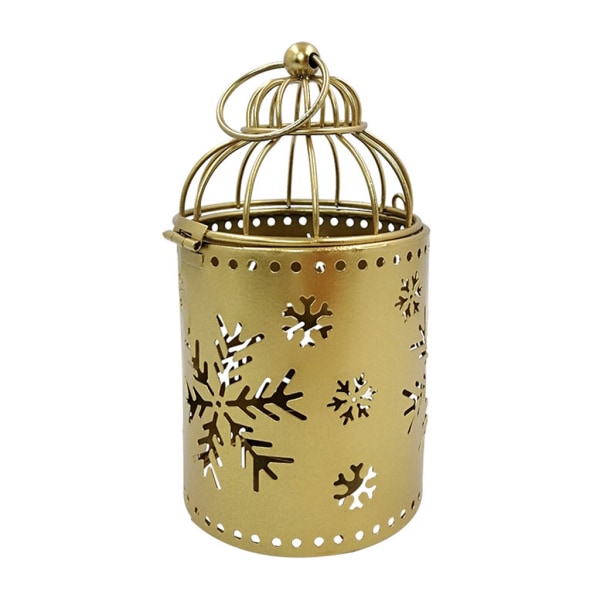 Julljusstake Hängande fågelbur Metalllykta Värmeljus Centerpieces Ljusstake för bordsbröllopsfest inomhus utomhus null - Snowflake golden
