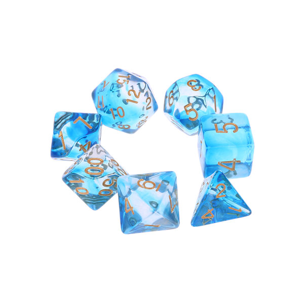 7 st/set Akryltärningar Bordsspel Tärningar D4 D6 D10 D12 Polyhedral Tärningar Blue