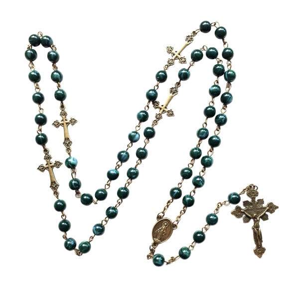 Vintage Religion Rosenkrans Halsband Legering Jesus för Kors hänge Halsband Handgjorda runda pärlor Kedja smycken
