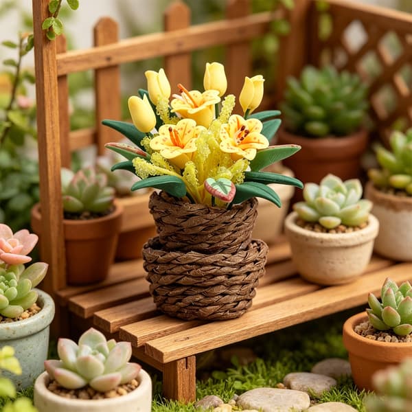 Kunstig løvblad miniatureplante til dukkehusopsætning harpiksmodel