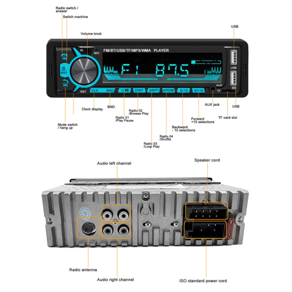 Trådlös vintage FM-radio MP3-spelare USB Single DIN Stereo AudiosReceiver AUX Music Stereo Receiver AUX-IN Remote