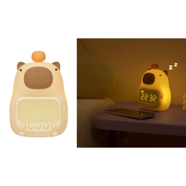 Sød Capybara Natlampe og Vækkeur med Trykstyring til Børneværelset