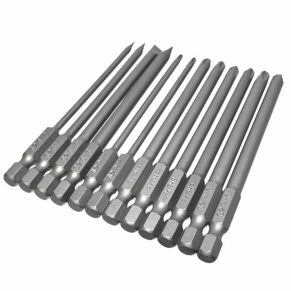 12 st/set legerat stål S2 spårade Phillips skruvmejselbits magnetiska för huvud 100 mm för extra lång