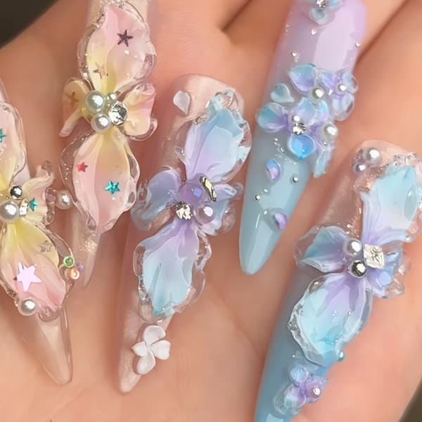 Transparent silikon nagelkonstform för lagerblomdesigner