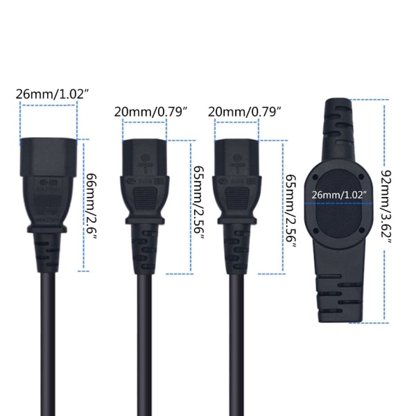 2 m IEC320 C14 till 2xC13 power Effektiv pålitlig power