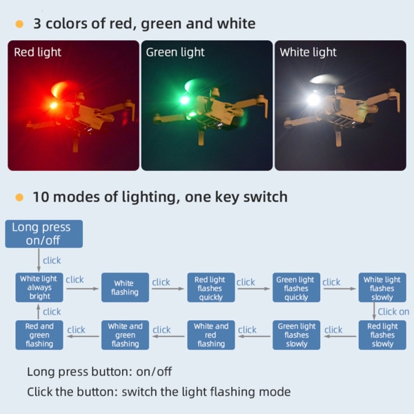 Drone för Mavic/Phantom/FIMI Series 3 Färgjusterbart antikollisionsljus 3,5 km synlig minilampa Hållbar