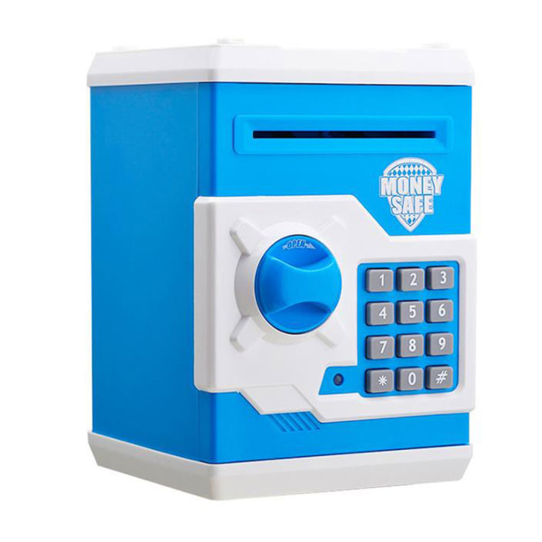 Spargris kontantmyntburk bankomatbank elektronisk myntpengarbank, sparbox med lösenordskodlås för barn - varm present, bästa Blue and white