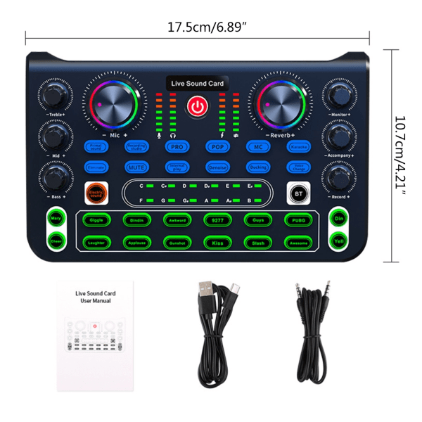Audio Mixer Podcast Soundboard Live Sound Card för Live Recording Home KTV med Multi-Sound Effect Bluetooth-kompatibel