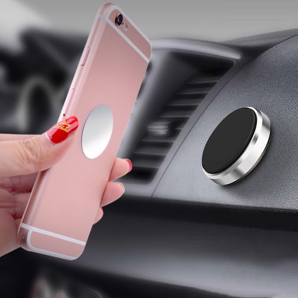 Magnetic Gear Biltelefon Hållare Dashboard 360 Rotation med Monteringsplatta Rund Silver