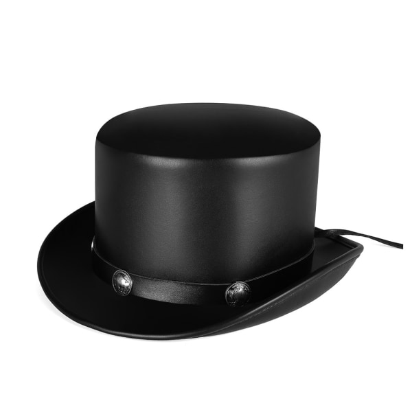 Herrehatt i PU-skinn Magic Hat Punk for Halloween Party Scene Performance Kostyme Cosplay Retro Rund TopTopper Hat Tilbehør