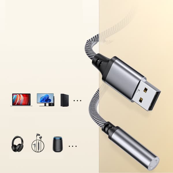 USB til 3,5 mm hunn lydkabeladapter for digitale enheter