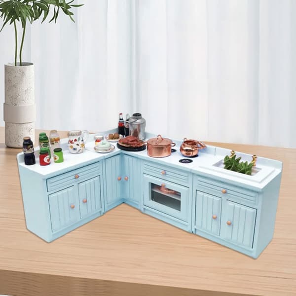 Miniatyr köksskåpsset med spis och diskho för 1:12 dockhus