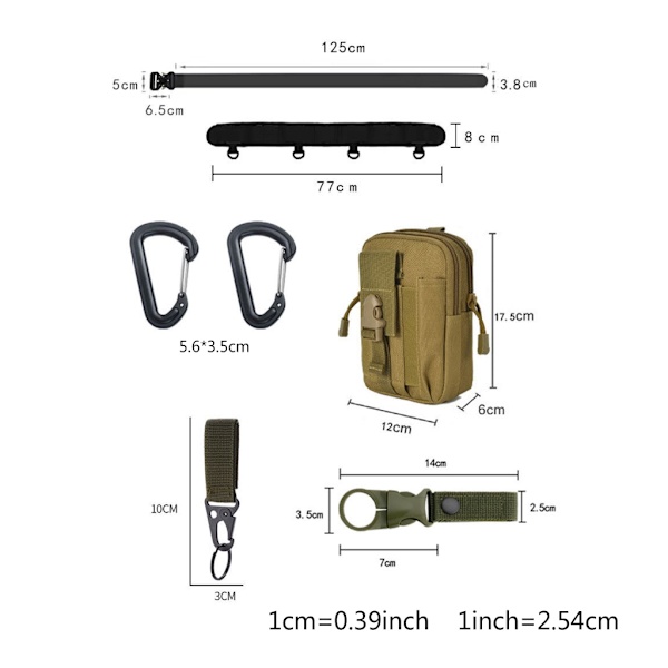 Monikäyttöinen ulkoiluvö, vaellushö, kestävä retkeilyvyö, vyötärösuoja Khaki six piece set