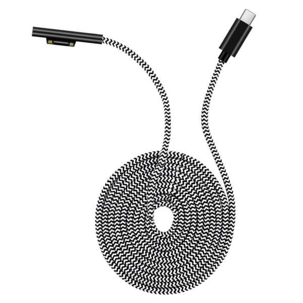 Typ-C Power Charger Pd Snabbladdningskabel för Microsoft- Surface Pro 3 4 5 6 7 Black and White