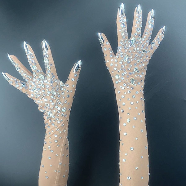 2-pack Strass Nätmönster Handskar Armlängd Handskar Bröllopsvantar