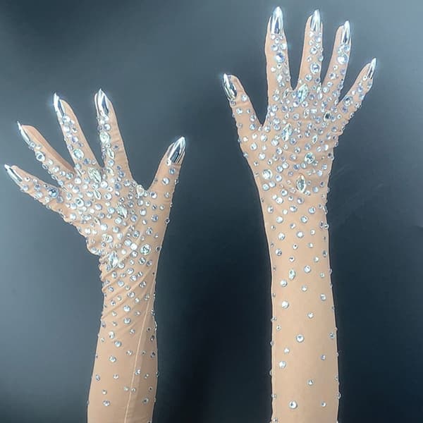 2-pak Rhinestones Netmønster Handsker Armlængde Handsker Bryllupsvanter