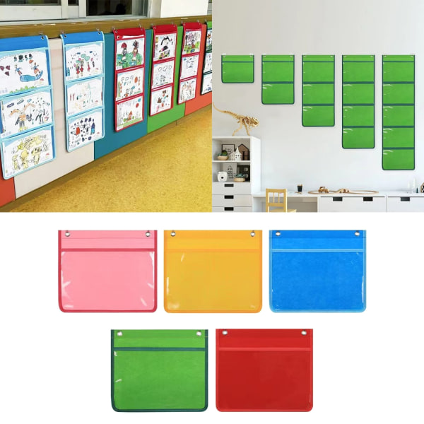 Pocket Chart Käytännöllinen ripustuslaukku Haning Seinäarkiston organizer korttikuville Red - 3 grids