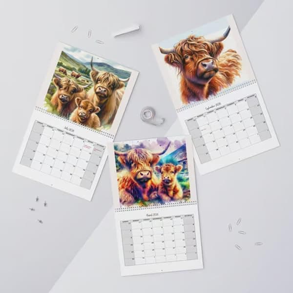 Kunstnerisk Ko 2026 Kalender Let Afrivningspapir med Helligdage