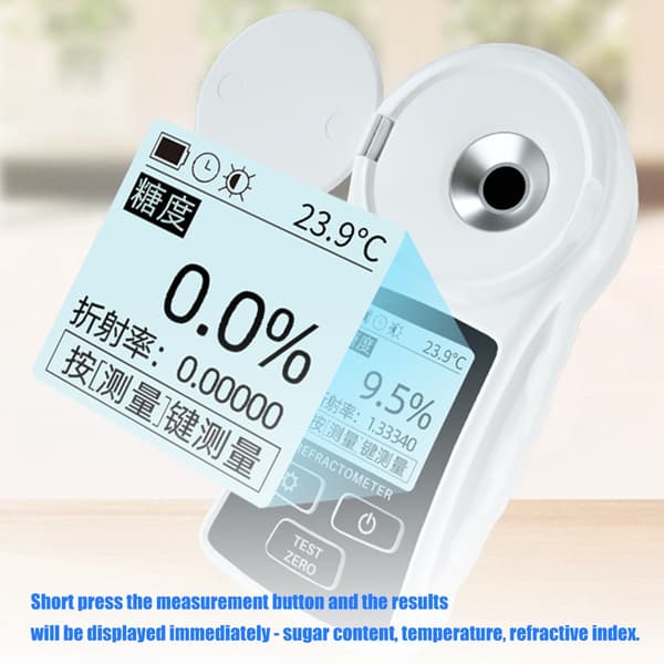 Noggrann digital sockerrefraktometer med bakgrundsbelyst display batteridriven