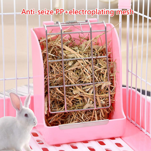 Höstäcke för kaninställ för bur Hösthållare för marsvin Kaniner Gräsmatare Burupphängningar Matare marsvinsställ Pink