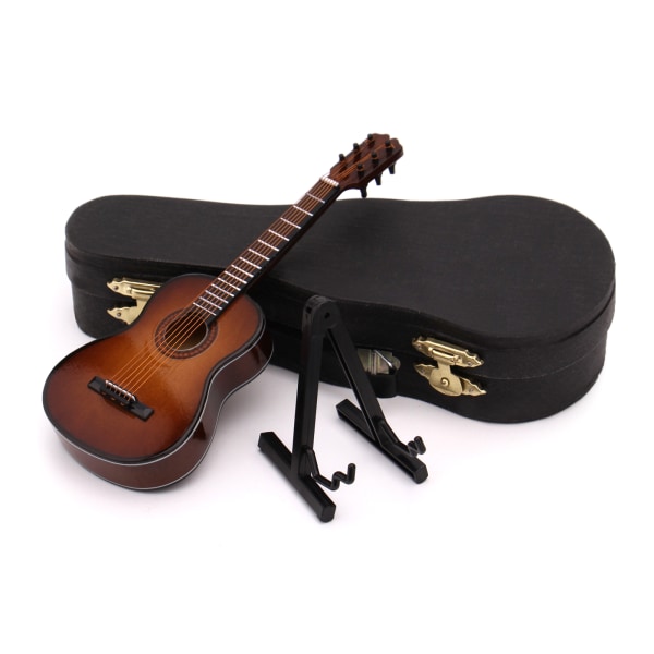 Miniatyr gitarreplika musikkinstrument samleobjekt dukkehusmodell hjemmedekor Classical wood color 25cm