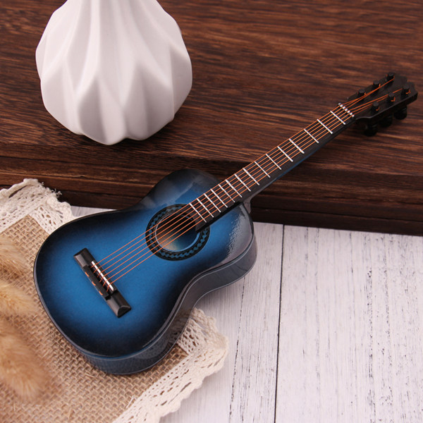 Miniatyr gitarreplika musikkinstrument samleobjekt dukkehusmodell hjemmedekor Classical wood color 20cm