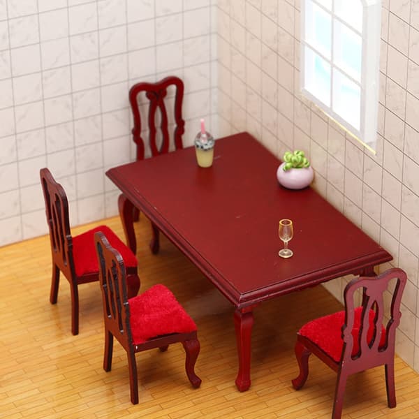 1/12 Skala Dockhus Möbler Set Träbord och Stol 2-pack