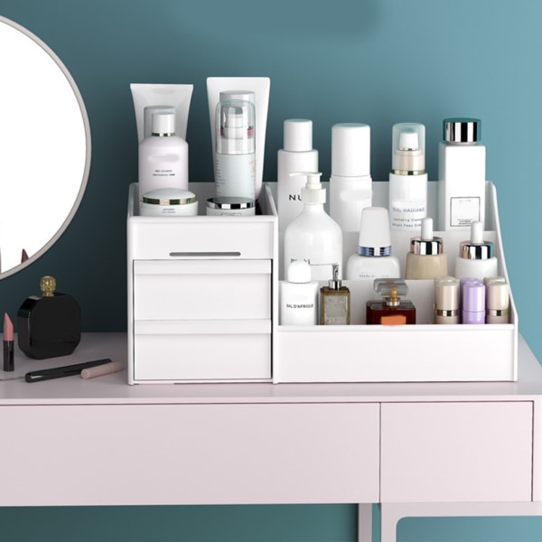 Makeup Organizer Box Plast Kosmetikhållare Lådor Behållare Förvaring Låda Bänkskiva Display för case White
