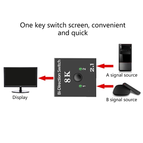 HDMI Switcher, 2 in 1 Out High-definition Video 1 in 2 Out HDMI Tvåvägs switching stöder 8k@30hz delad skärm