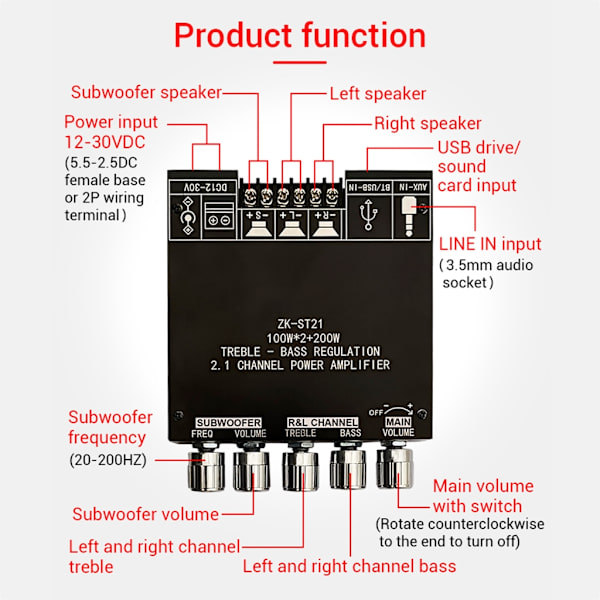 1 kpl TPA3221 digitaalinen vahvistinkortti 100W+100W+200W subwoofer 2.1-kanavainen Bluetooth-yhteensopiva vahvistinkortti null - C