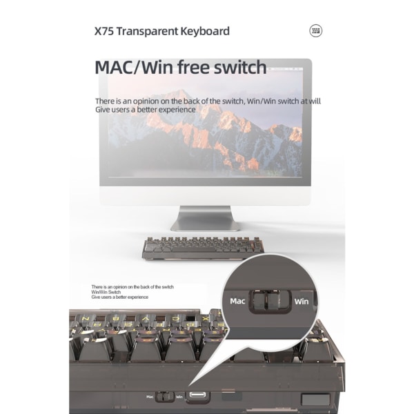 X75 Mekaniskt tangentbord Trådlöst RGB BT5.0 2,4Ghz Type-C Kabelanslutet Tre lägen (tillval) Speltangentbord 82 tangenter Hot-Swap null - 2