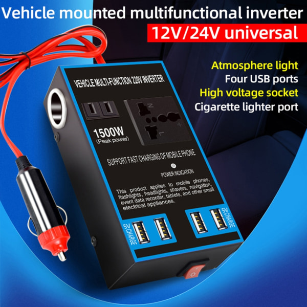 Auto Power Inverter DC12V 24V Till AC220V Socket Bilomvandlare Hem USB  Telefon Laddningsport Inverter Laddare Adapter 1500W 6a2b | Fyndiq