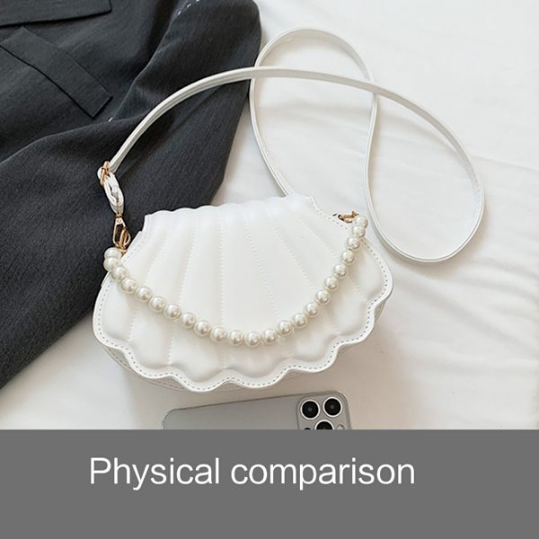 Seashells-iltalaukku naisille Täysin yhteensopiva olkalaukku Pearl Chain -käsilaukku White